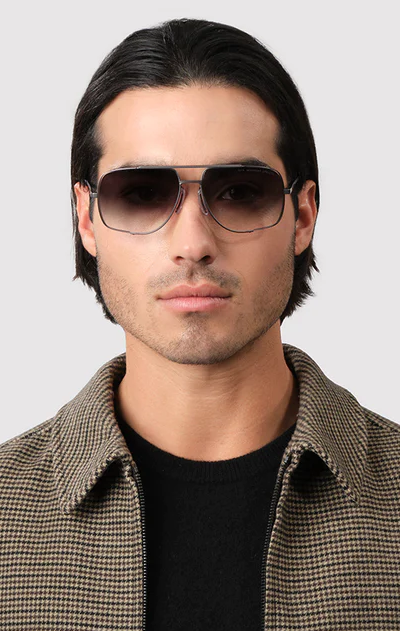 A man wearing a Dita Eyewear grey to clear gradient sunglass