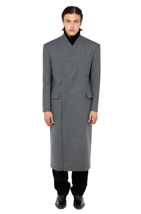 A man wearing a 16Arlington Talone Coat In Grey Tailoring