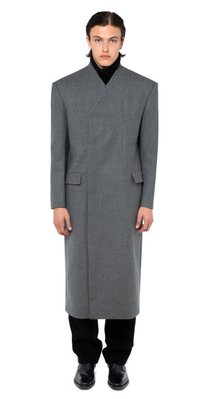 A man wearing a 16Arlington Talone Coat In Grey Tailoring