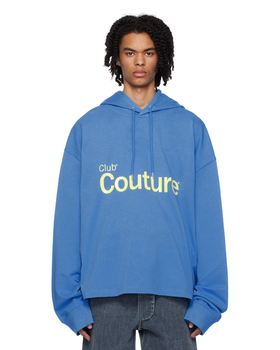 A man wearing a ANONYMOUS CLUB blue bonded hoodie