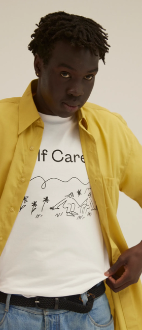 A man wearing white t-shirt