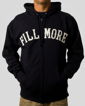 A man wearing black fillmore hoodie