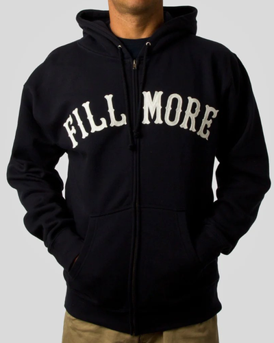 A man wearing black fillmore hoodie