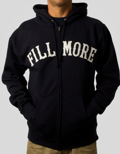 A man wearing black fillmore hoodie
