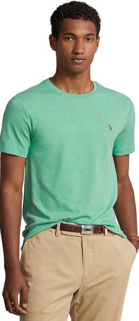 A man wearing resort green heather color classic fit soft cotton t-shirt