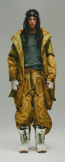 A man wearing cargo specialist anti-magnetic quilted coat
