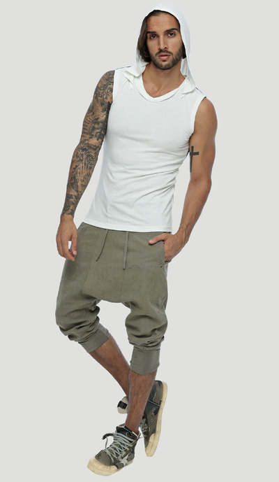 A man wearing off white tiger sleeveless hoodie