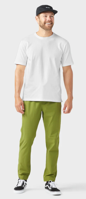 A man wearing morning frost men's whitebark tee