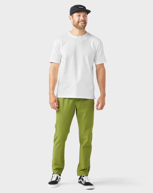 A man wearing morning frost men's whitebark tee