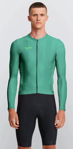 A man wearing veridian color training ls jersey