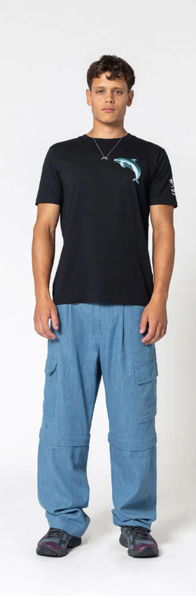 A man wearing black sea shepherd vaquita t-shirt