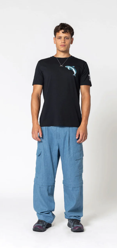 A man wearing black sea shepherd vaquita t-shirt