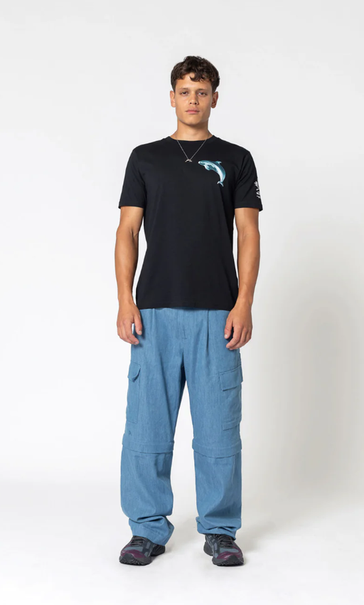 A man wearing black sea shepherd vaquita t-shirt
