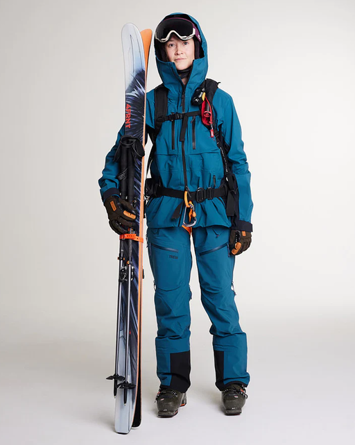 A woman wearing blue pond capow jacket