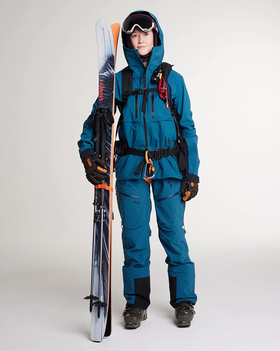 A woman wearing blue pond capow jacket