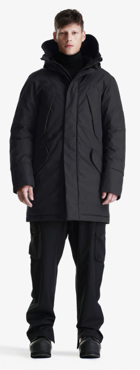 A man wearing black color winter waterproof marcasite parka