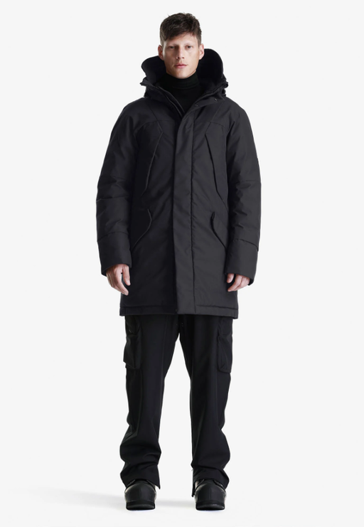A man wearing black color winter waterproof marcasite parka