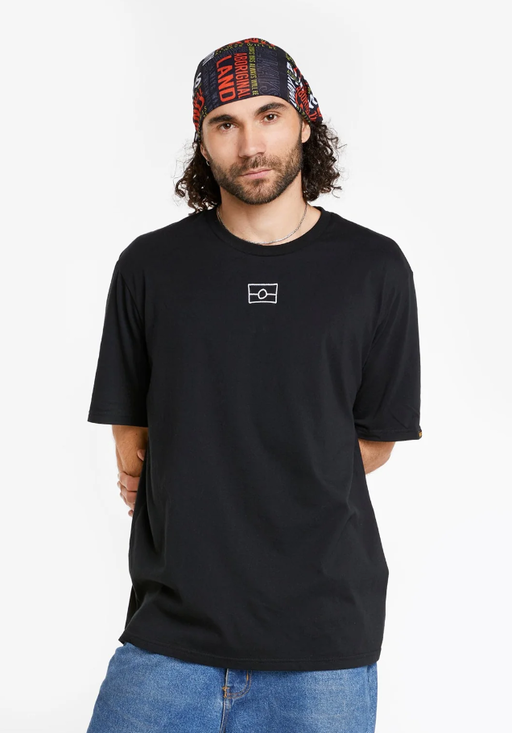 A man wearing black t-shirt
