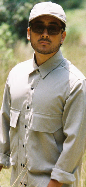 A man wearing hoffman shirt- beige [flexi-shield]