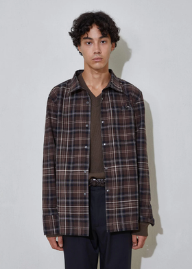 A man wearing L'Homme Rouge's overshirt check