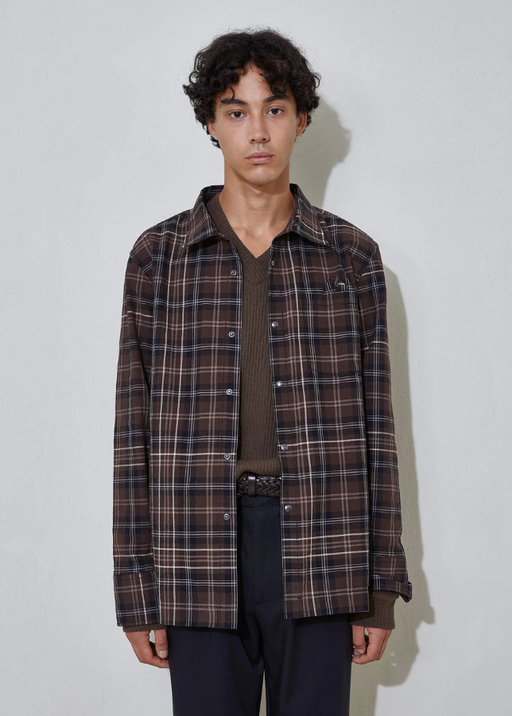 A man wearing L'Homme Rouge's overshirt check