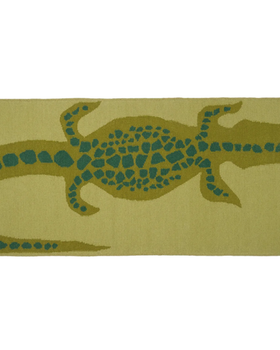 An image of olive wool flat weave crocodile runner rug
