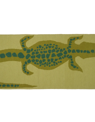 An image of olive wool flat weave crocodile runner rug