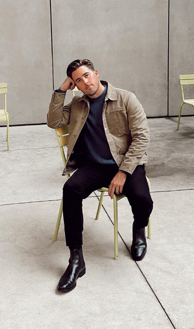 A man wearing Koio black boots