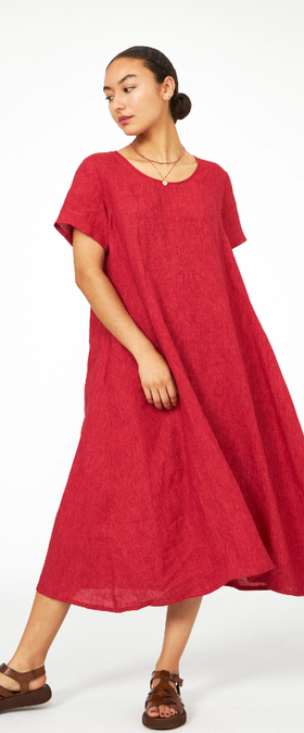 A woman wearing red dress from Lost & Found Store