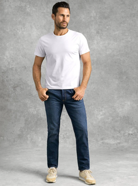 A man wearing white japanese cotton crewneck t-shirt in white by Proper Cloth