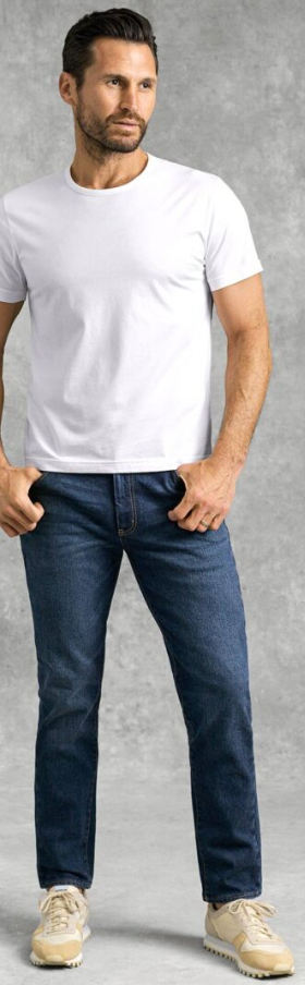 A man wearing white japanese cotton crewneck t-shirt in white by Proper Cloth