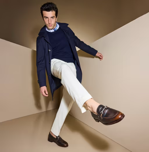 A man wearing a Allen Edmonds randolph bit loafer