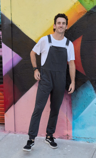 A man wearing a Swoveralls' swoveralls - dark athletic grey