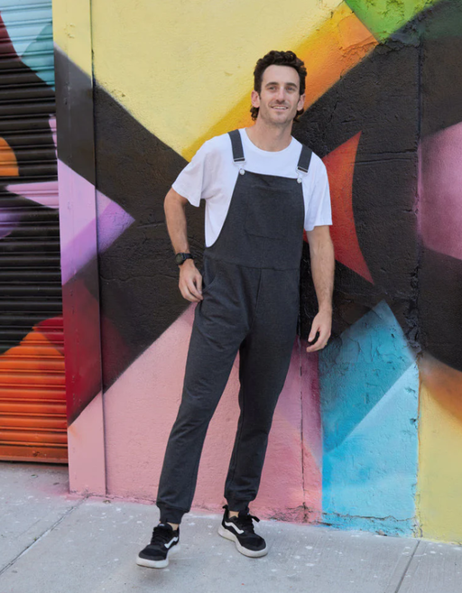 A man wearing a Swoveralls' swoveralls - dark athletic grey