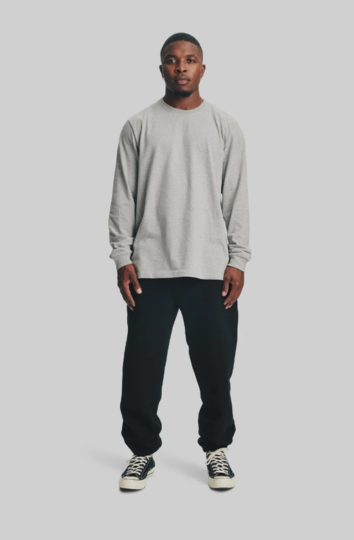 A man wearing a House of Blanks heather grey heavyweight l/s t-shirt