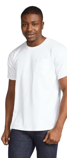 A man wearing a Comfort Colors white heavyweight pocket tee