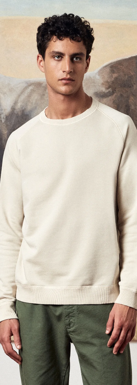 A man wearing Massimo Alba calce color freesport cotton creawneck sweatshirt