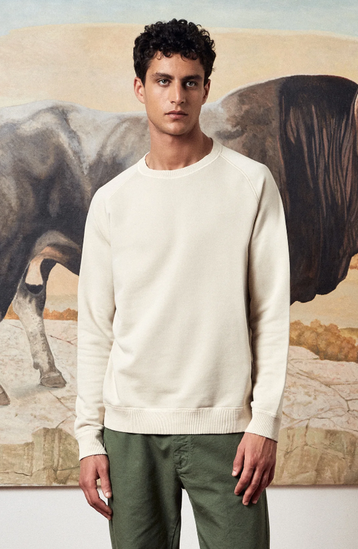 A man wearing Massimo Alba calce color freesport cotton creawneck sweatshirt