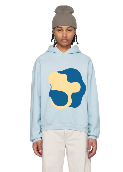 A man wearing full circle energy's blue hoodie