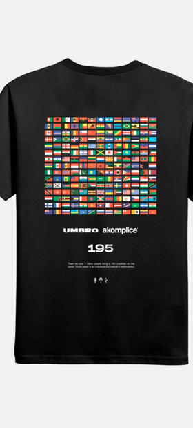 An image of Akomplice black ak + umbro – world peace ss tee
