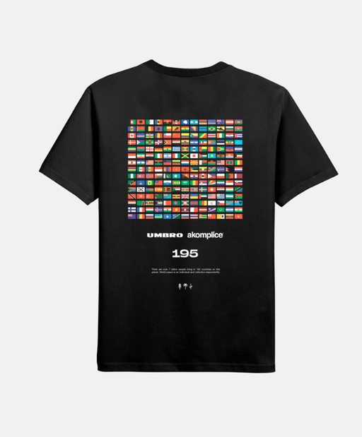 An image of Akomplice black ak + umbro – world peace ss tee