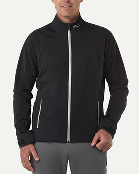 A man wearing Kjus black gemini jacket
