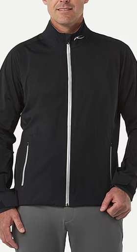 A man wearing Kjus black gemini jacket