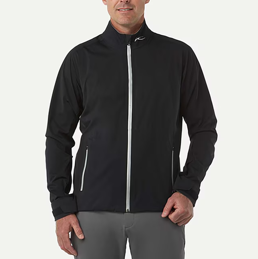 A man wearing Kjus black gemini jacket