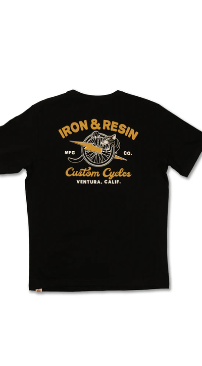 A man wearing Iron & Resin black panther tee