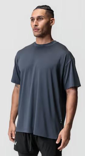 A man wearing asrv aerosilver® oversized tee - navy
