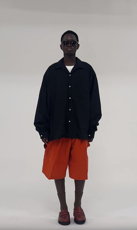 A man wearing Sillage re-engineered overshirt black