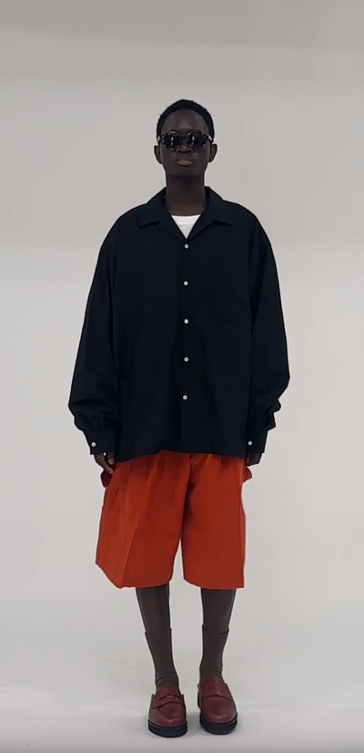 A man wearing Sillage re-engineered overshirt black