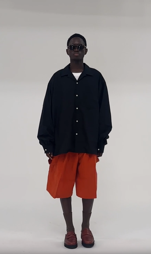 A man wearing Sillage re-engineered overshirt black