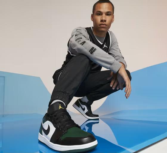 A man wearing Air Jordan 1 shoes